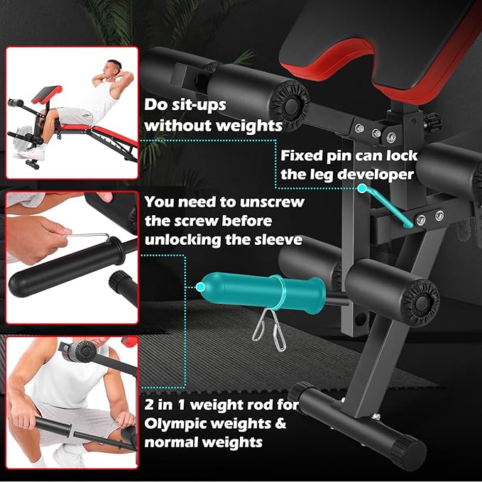 OPPSDECOR Adjustable Weight Bench with Leg Extension, Leg Curl - 800 LBS Heavy Duty Workout Bench for Home Gym - Preacher Curl, Flat, Incline, Decline Sit Up - Full Body Workout