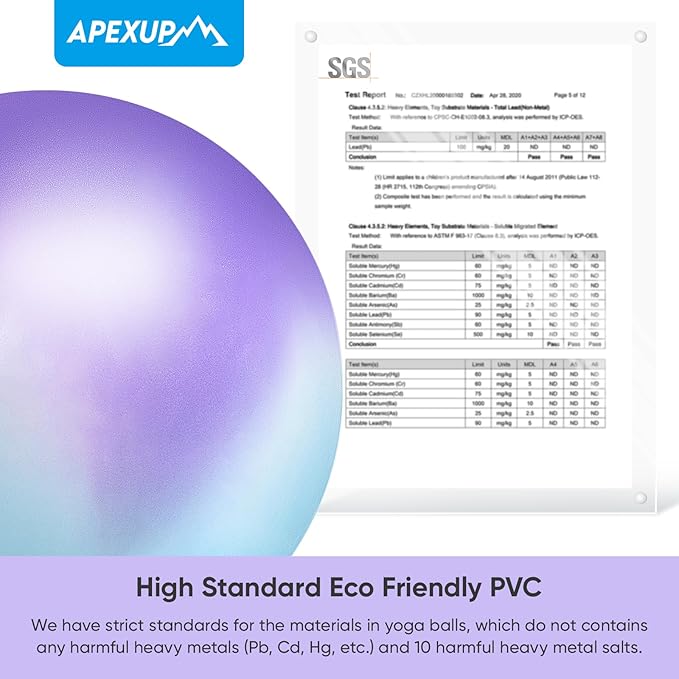 APEXUP Yoga & Pilates Ball - Anti Slip Heavy Duty Gym Ball for Fitness, Balance & Core Workout