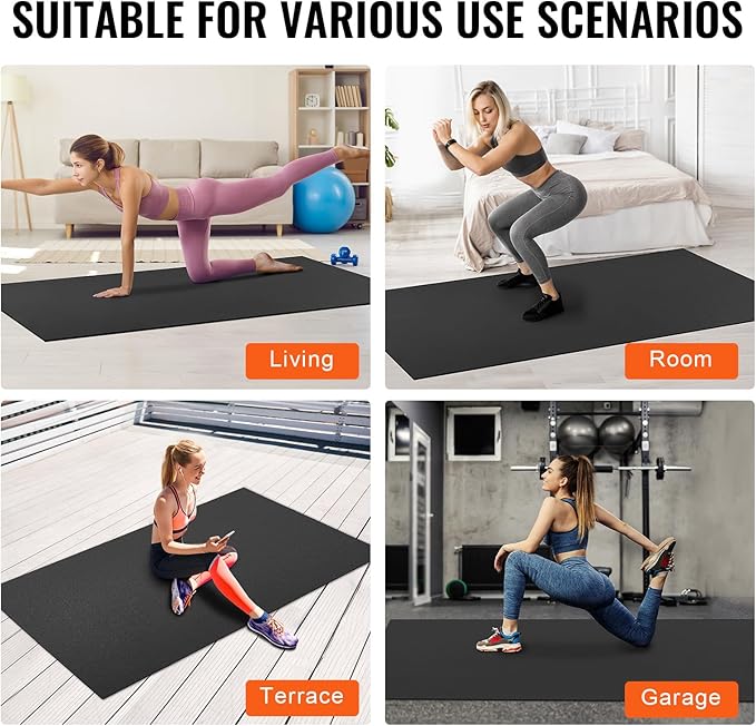 VEVOR Large Exercise Mat, Non Slip High Density Premium Yoga Mat, Exercise Yoga Mat for Men Women, Fitness & Exercise Mat with Bag & Carry Strap, for All Types of Home Yoga, Pilate & Floor Workout