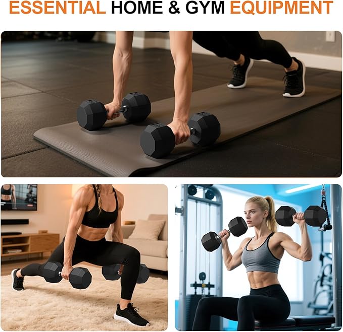 Rubber Coated Hex Dumbbell Weight Set, Multiple Sizes Exercise & Fitness Dumbbells,100LB Set,110LB Set,200LB,350LB,450LB,550LB, 35-50Lbs Pairs for Muscle Toning, Strength Building & Full Body Workout