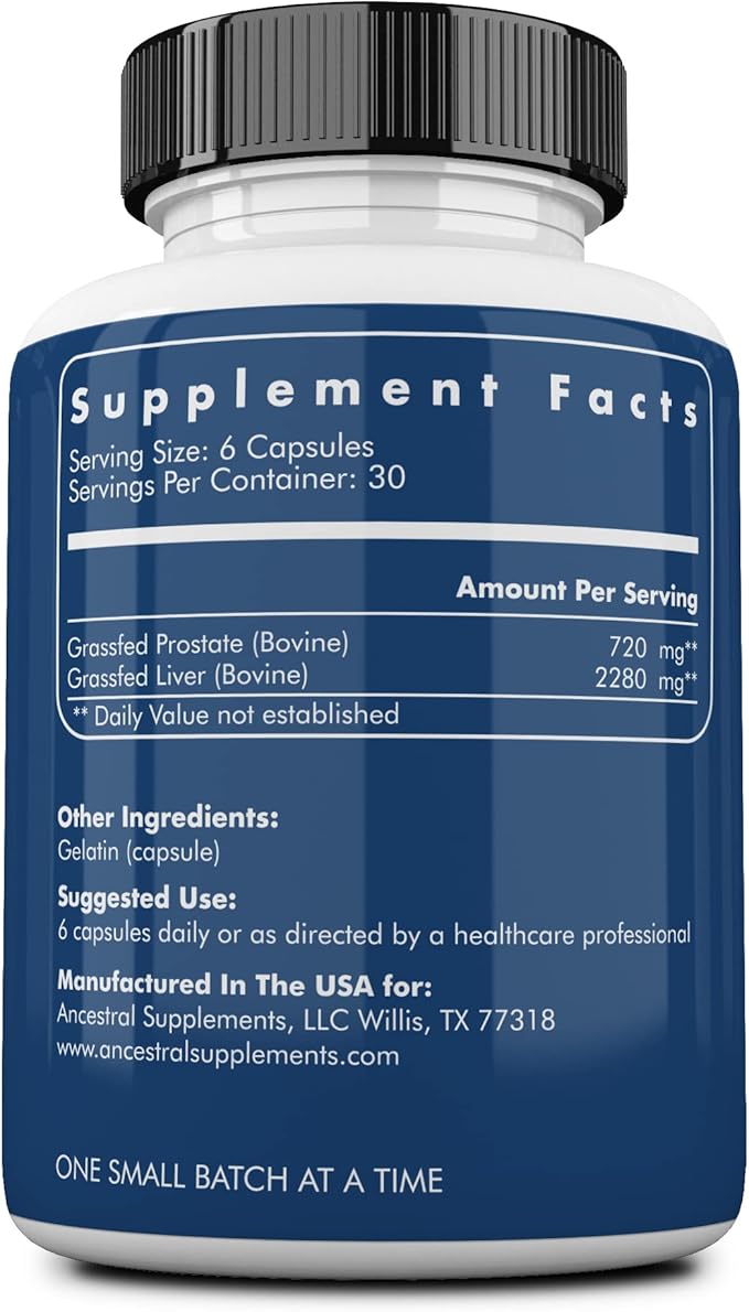 Ancestral Supplements Grass Fed Beef Prostate Supplements for Men with Liver, 3000mg, Prostate Health Support Promotes Men's Health, Non-GMO, 180 Capsules