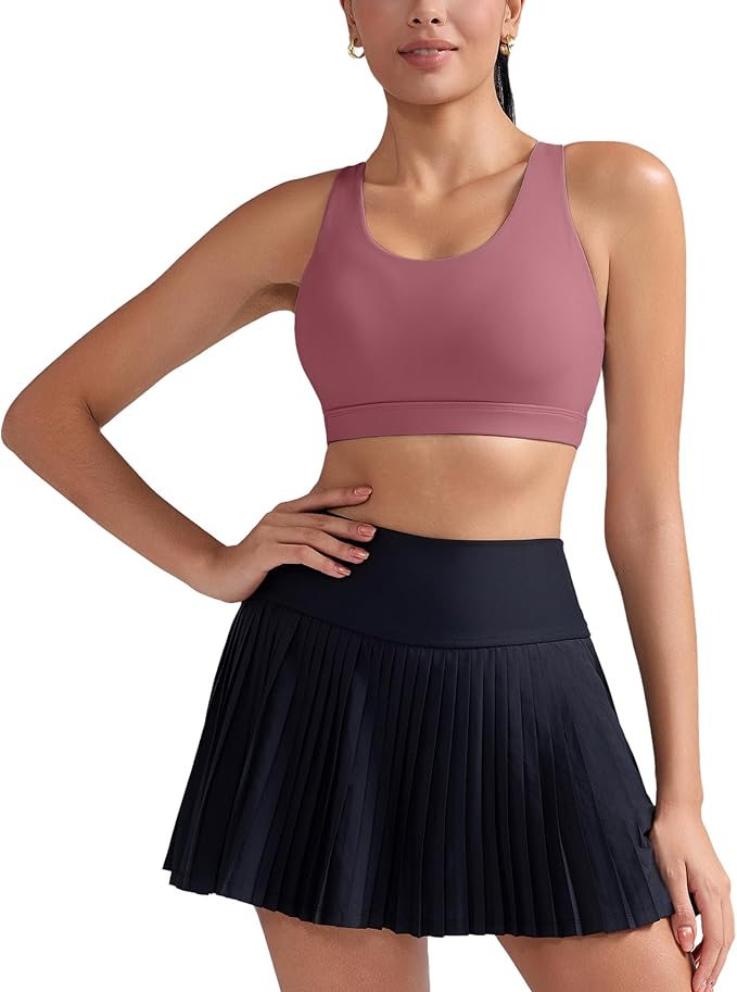 RUNNING GIRL Sports Bra for Women, Criss-Cross Back Padded Strappy Sports Bras Medium Support Yoga Bra with Removable Cups