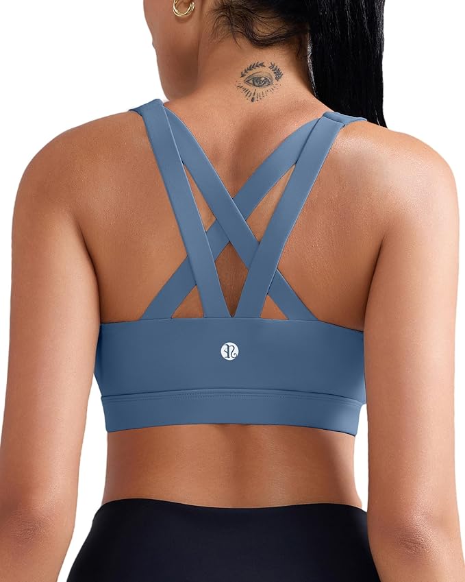 RUNNING GIRL Sports Bra for Women, Criss-Cross Back Padded Strappy Sports Bras Medium Support Yoga Bra with Removable Cups