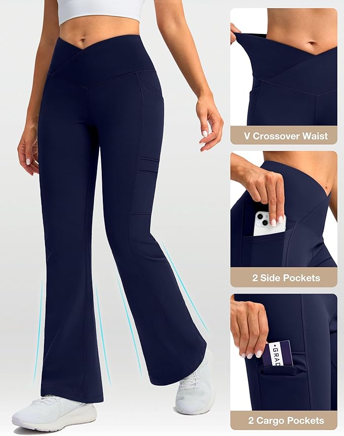 G Gradual Women's Fleece Lined Pants Water Resistant Winter Thermal Flare Leggings Hiking Snow Pants for Women 4 Pockets