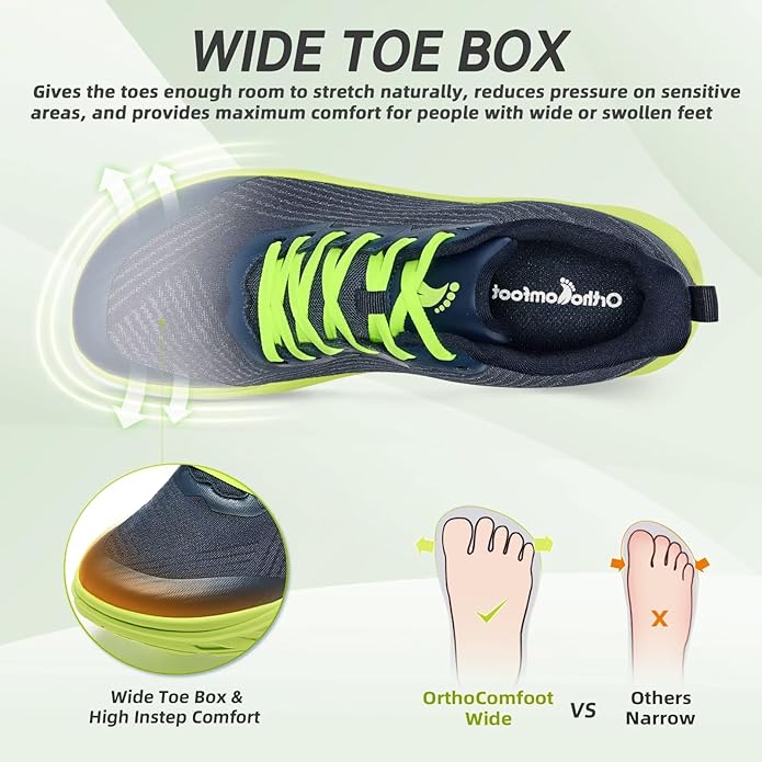 OrthoComfoot Orthopedic Diabetic Men's Wide Shoes: Comfortable Arch Support Running Sneakers, Plantar Fasciitis Wide Toe Box Work Tennis Outdoor Walking Shoes for Swollen Feet, Heel Pain