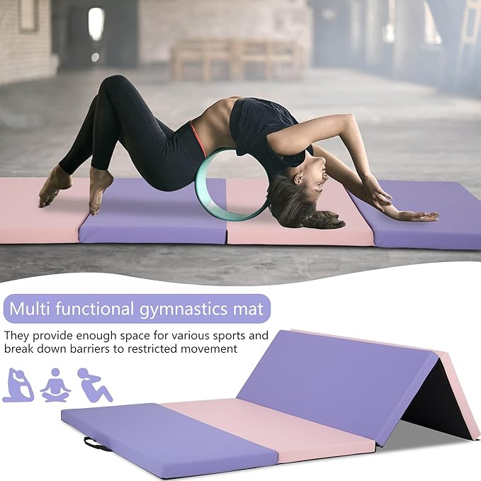 Gymnastics Tumbling Mats Portable Gymnastics Mat Foldable Tumbling Mat 2'x6'/4'x8' PU Leather Exercise Mat Yoga Mat with Carrying Handles for home Workout outdoor Yoga Gymnastics