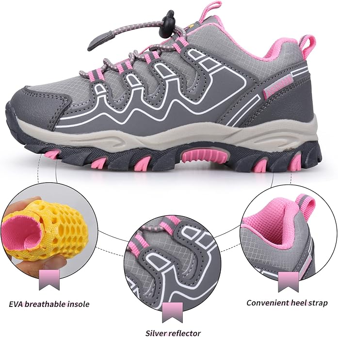 Boys Girls Hiking Trail Shoes Waterproof Slip Resistant Outdoor Trekking Walking Running Sneakers(Little/Big Kids)