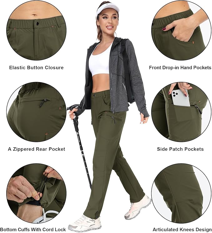 GymBrave Women's Hiking Cargo Pants Quick Dry Outdoor Camping Capris Water Resistant UPF 50 with Zipper Pockets