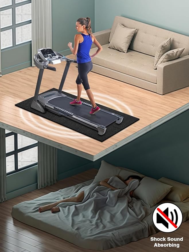Treadmill Mat, 5'x2.5'/5.6'x2'/6.5'x3'/8'x3',6mm Thickness Exercise Equipment Mat for Carpet Hardwood Floors, Compatible with Walking Pad,Spin Bike,Elliptical Trainer,Rowing Machine