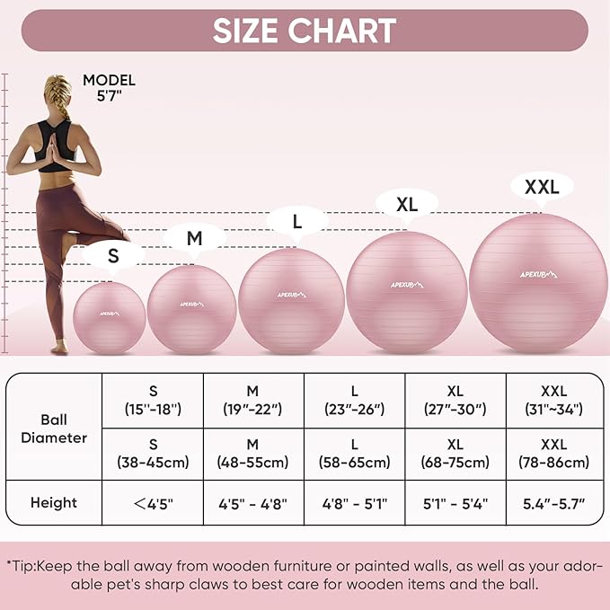 APEXUP Yoga & Pilates Ball - Anti Slip Heavy Duty Gym Ball for Fitness, Balance & Core Workout