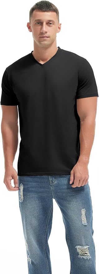 VEIISAR Premium V Neck T Shirts for Men - Modern Fitted Tees Vneck Undershirts