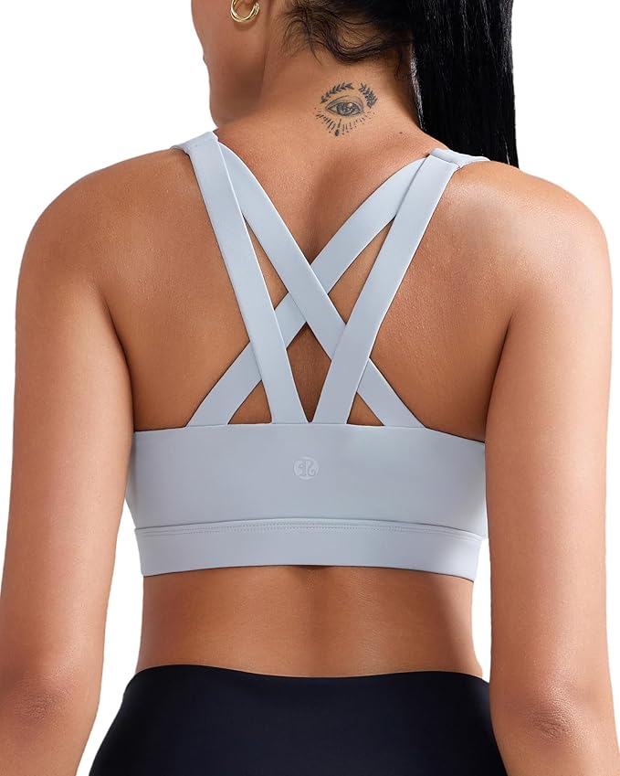 RUNNING GIRL Sports Bra for Women, Criss-Cross Back Padded Strappy Sports Bras Medium Support Yoga Bra with Removable Cups