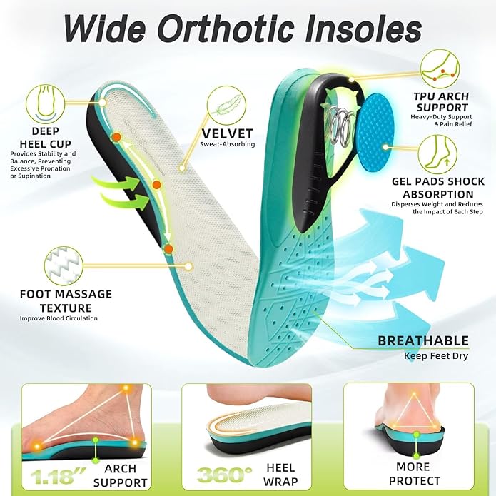 OrthoComfoot Orthopedic Diabetic Men's Wide Shoes: Comfortable Arch Support Running Sneakers, Plantar Fasciitis Wide Toe Box Work Tennis Outdoor Walking Shoes for Swollen Feet, Heel Pain