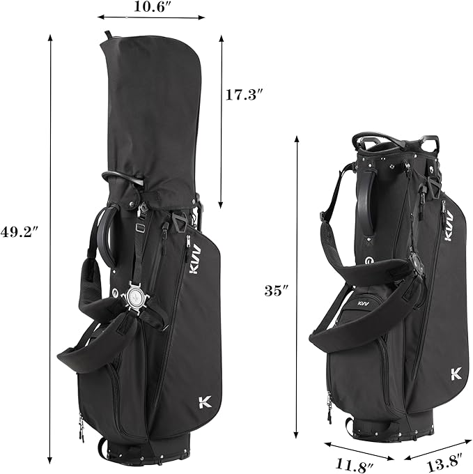 KVV Lightweight Golf Stand Bag with 7 Way Full-Length Dividers, 5 Zippered Pockets, Automatically Adjustable Dual Straps，Elegant Design