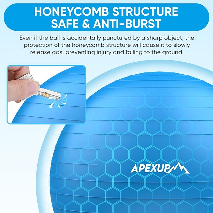 APEXUP Yoga & Pilates Ball - Anti Slip Heavy Duty Gym Ball for Fitness, Balance & Core Workout