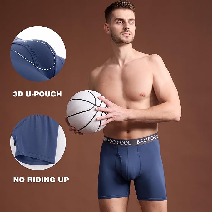 BAMBOO COOL Men's Ultra ComfortSoft Underwear, Moisture Wicking & Breathable No Ride Up Boxer Briefs with Fly, Multipack