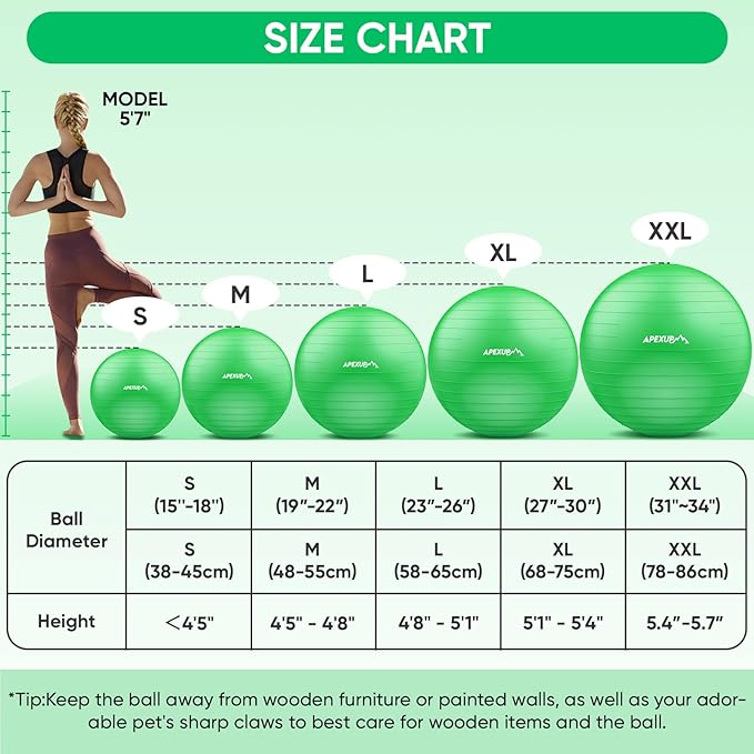 APEXUP Yoga & Pilates Ball - Anti Slip Heavy Duty Gym Ball for Fitness, Balance & Core Workout