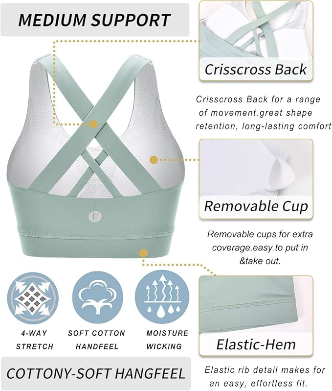 RUNNING GIRL Sports Bra for Women, Criss-Cross Back Padded Strappy Sports Bras Medium Support Yoga Bra with Removable Cups