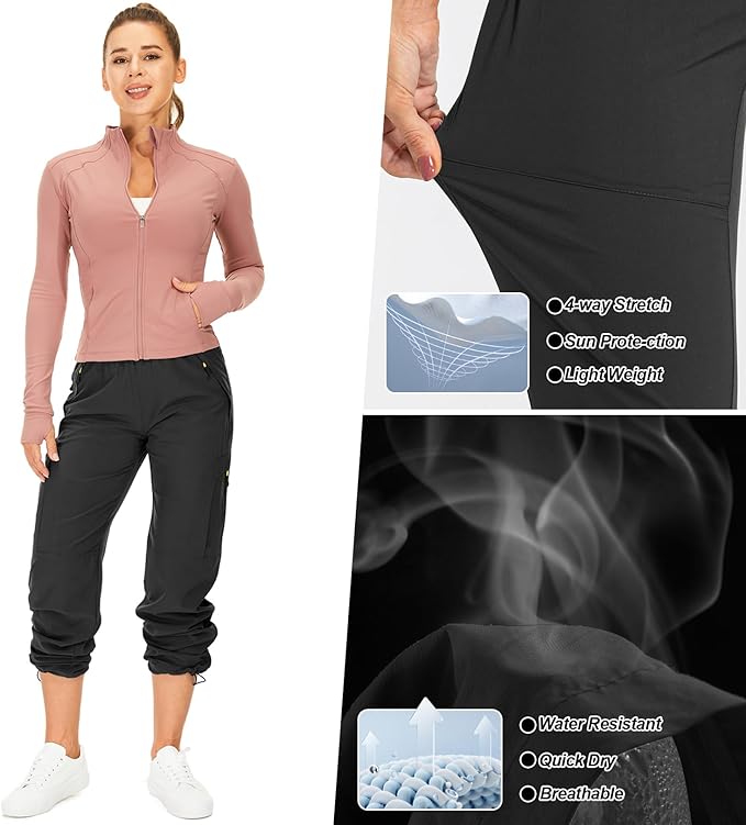 Womens Hiking Pants Quick Dry UPF 50 Lightweight Travel Golf Cargo Safari Pants Zipper Pockets
