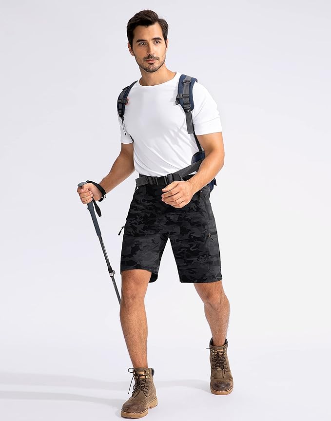Pudolla Men's Hiking Cargo Shorts 9" Lightweight Outdoor Work Shorts for Men Travel Golf Camping Casual with 5 Zipper Pockets