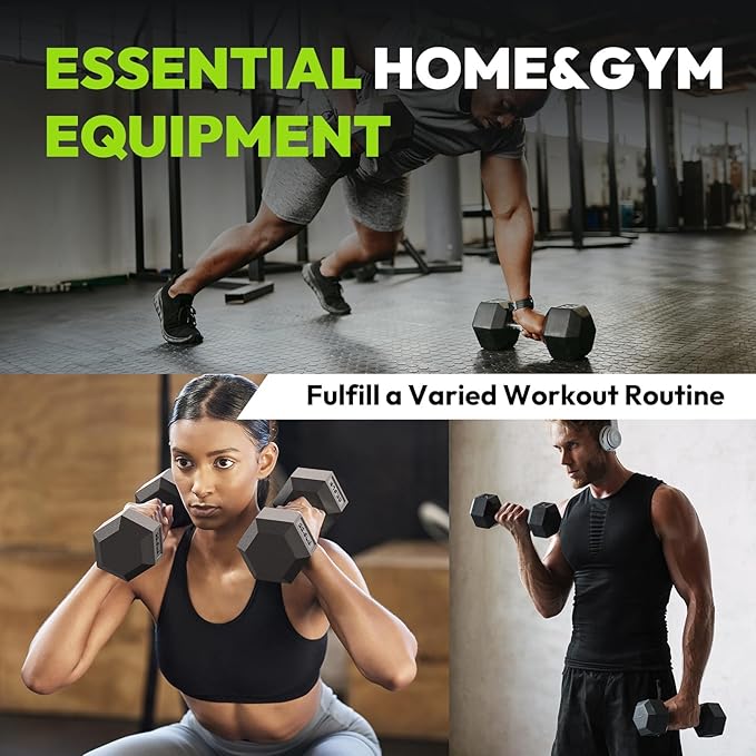Hex Dumbbell Sets with Rack, 60-550 lb Rubber Encased Exercise & Fitness Dumbbells Set with Rack Option, Hand Weight for Strength Training, Weight Dumbbells