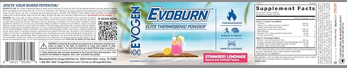 Evogen Evoburn - Thermogenic Fat Burner for Men & Women | Energy, Focus & Appetite Control | Advanced Metabolism Booster Fat Burner Formula with MitoBurn & Caffeine | Strawberry Lemonade | 30 Servings