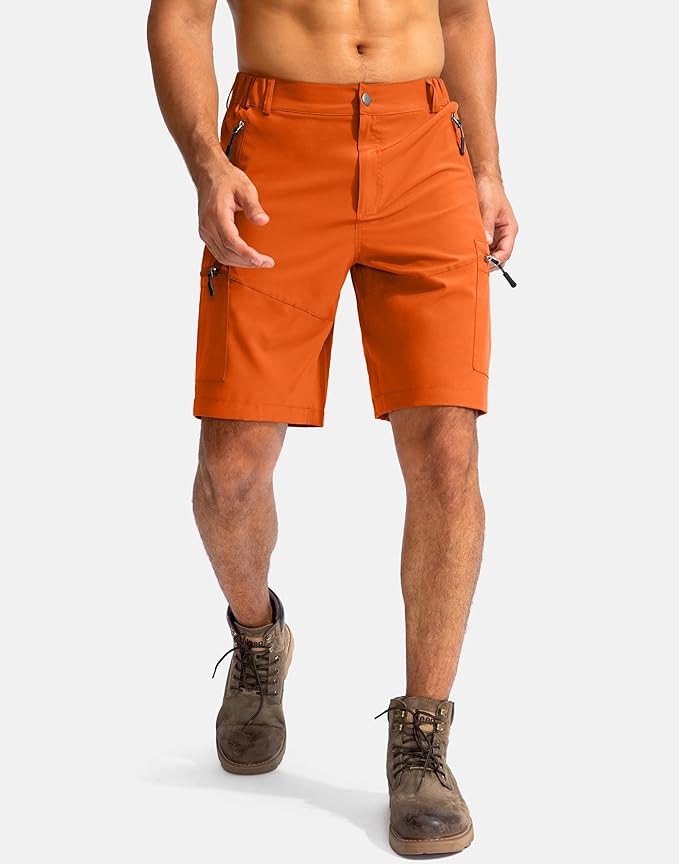Pudolla Men's Hiking Cargo Shorts 9" Lightweight Outdoor Work Shorts for Men Travel Golf Camping Casual with 5 Zipper Pockets