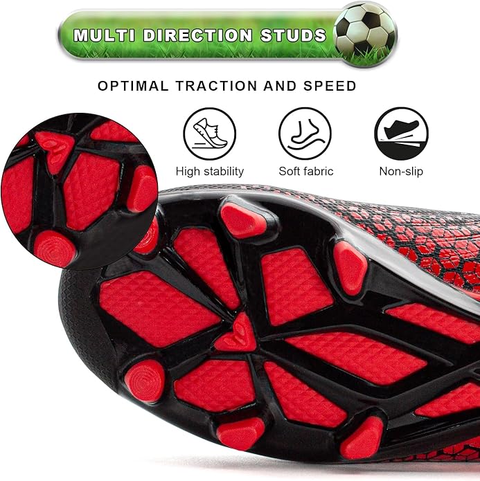 RUNIC Kids Soccer Cleats for Boys and Girls - Small and Big Kid Athletic Outdoor Football Shoes - Firm Ground - Hook and Loop Closure - Black/Gold