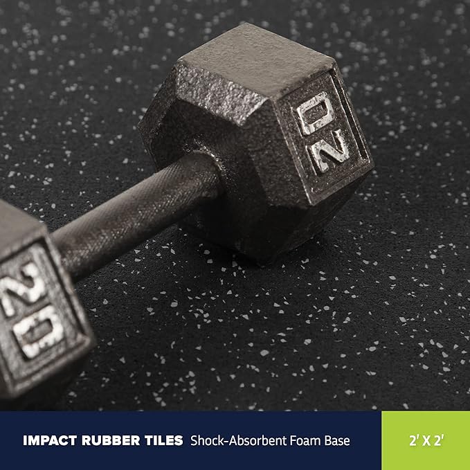 IncStores Impact Foam Rubber Floor Tiles, Interlocking Home Gym Floor Matts for Weight & Workout Equipment Room Padding, 2'x2' Tiles