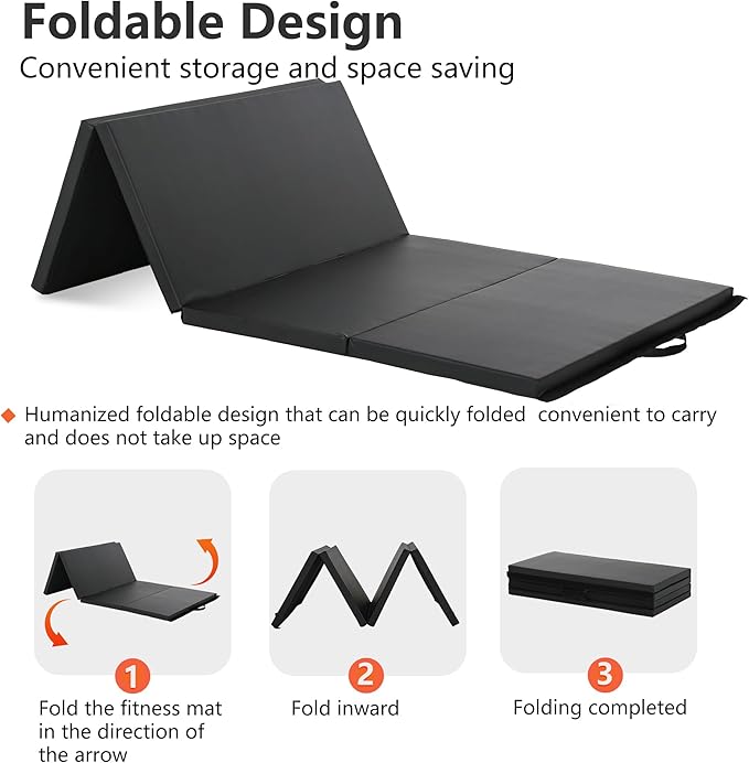 Gymnastics Tumbling Mats Portable Gymnastics Mat Foldable Tumbling Mat 2'x6'/4'x8' PU Leather Exercise Mat Yoga Mat with Carrying Handles for home Workout outdoor Yoga Gymnastics