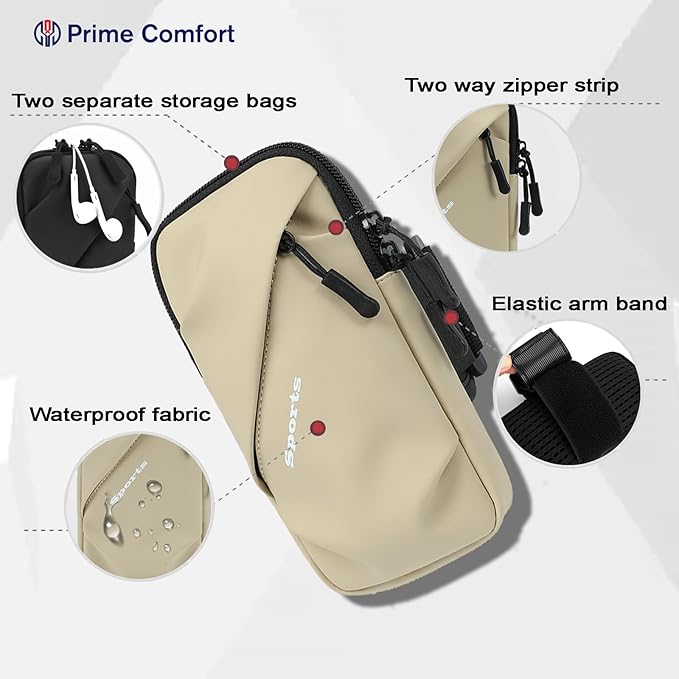 Cell Phone Armbands Running Phone Holder Armband, Phone Holder for Walking, Shoulder Holster Phone Purse Crossbody Bag Phone Pouch (Khaki)