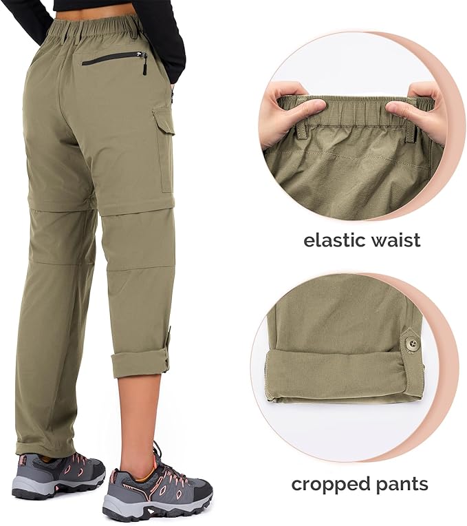 Cycorld Women's-Hiking-Pants-Convertible Quick-Dry-Stretch-Lightweight Zip-Off Outdoor Pants with 5 Deep Pockets
