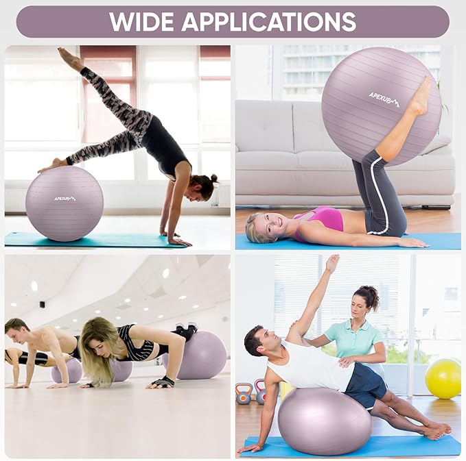 APEXUP Yoga & Pilates Ball - Anti Slip Heavy Duty Gym Ball for Fitness, Balance & Core Workout