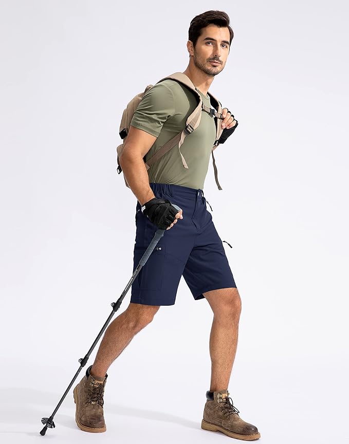 Pudolla Men's Hiking Cargo Shorts 9" Lightweight Outdoor Work Shorts for Men Travel Golf Camping Casual with 5 Zipper Pockets
