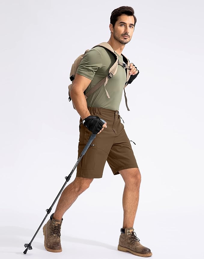 Pudolla Men's Hiking Cargo Shorts 9" Lightweight Outdoor Work Shorts for Men Travel Golf Camping Casual with 5 Zipper Pockets
