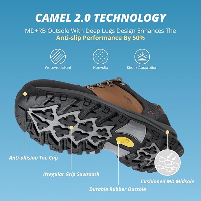 CAMEL CROWN Hiking Shoes Men Trekking Shoe Low Top Outdoor Walking Waterproof Leather Trail Sneakers