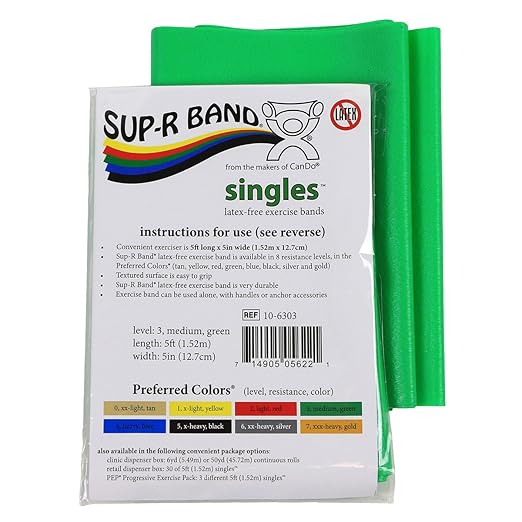 Cando 10-6303 Sup-R Latex Free Exercise Band, 5' Singles, Medium, Green