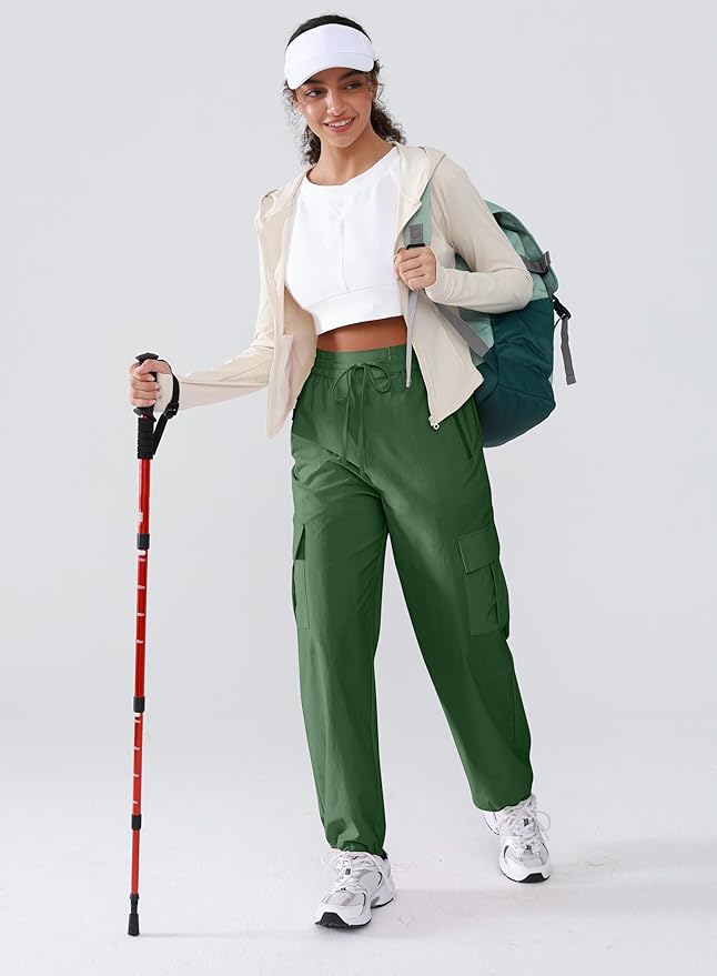 Hiking Pants Women Lightweight Cargo Pants Quick Dry Water Resistant Outdoor Travel Pants with Zipper Pockets