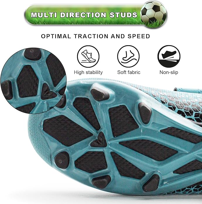 RUNIC Kids Soccer Cleats for Boys and Girls - Small and Big Kid Athletic Outdoor Football Shoes - Firm Ground - Hook and Loop Closure - Black/Gold