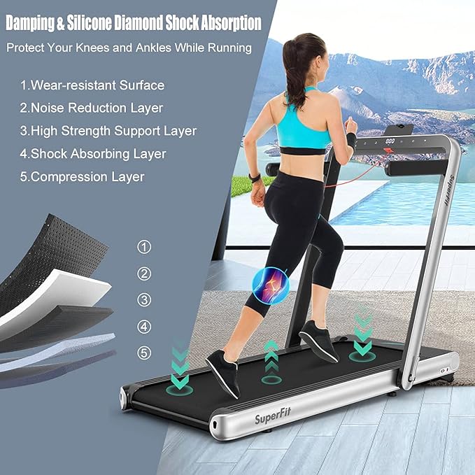 GYMAX Walking Pad, 4.75HP Under Desk Treadmill with LED Touch Screen, App Control, Built-in Speaker & Handle, 2 in 1 Folding Compact Portable Treadmill for Home Small Space