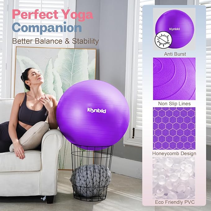 Exercise Ball, Extra Thick Yoga Ball for Workout Pregnancy Stability, 4 Sizes Anti-Burst Balance Ball with Foot Pump - Heavy Duty Fitness Ball Chair for Office, Home & Gym