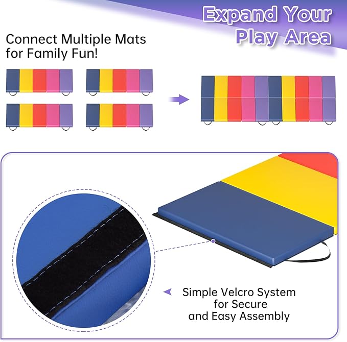Gymnastics Tumbling Mats Portable Gymnastics Mat Foldable Tumbling Mat 2'x6'/4'x8' PU Leather Exercise Mat Yoga Mat with Carrying Handles for home Workout outdoor Yoga Gymnastics