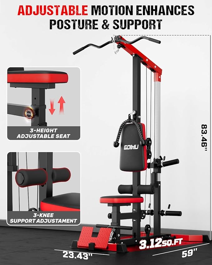 LS01 LAT Pulldown Machine, LAT Row Cable Machine with AB Crunch, LAT Tower with Cable Row Attachments, 3 in 1 Pulley Stations for Home Gym