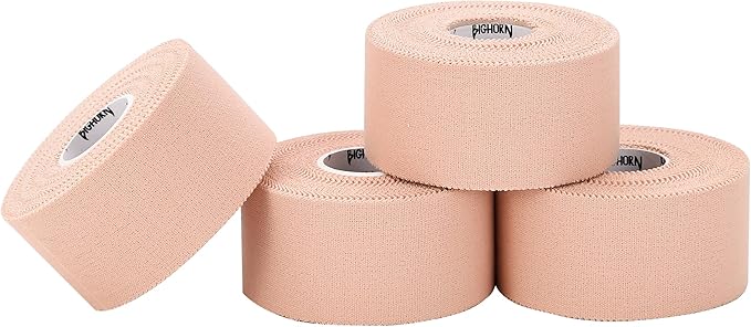 Bighorn Athletics Sports Tape | EZ-Tear Nude Athletic Tape for Wrist, Ankle & Foot Support | Zinc Oxide Infused & Latex-Free Adhesive, Breathable Cotton Fabric, 1.5-Inch x 45-Feet, 4 Rolls, Nude