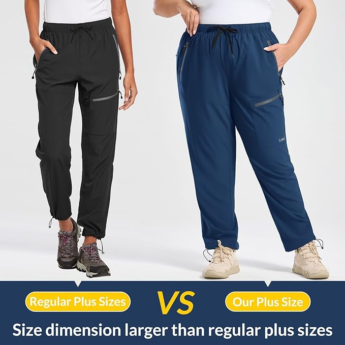 baleaf Plus Size Pants for Women Hiking Cargo Water Resistant UPF 50+ Cargo Joggers Zipper Pockets