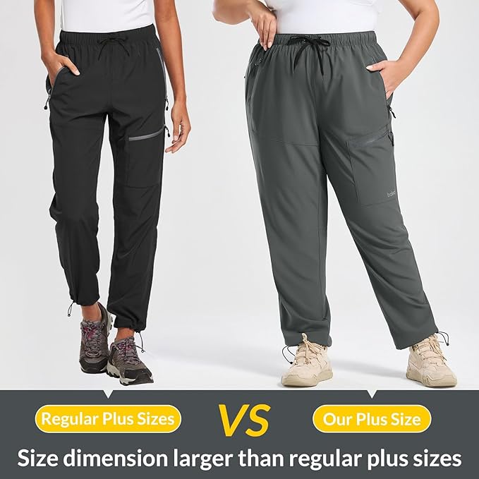 baleaf Plus Size Pants for Women Hiking Cargo Water Resistant UPF 50+ Cargo Joggers Zipper Pockets