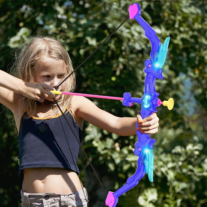 Kids Bow and Arrow Toy, Angel Light Up Archery Set W/ 10 Suction Cup Arrows, Targets & Quiver, Outdoor/Indoor Games for Kids Ages 4-7 8-12, Birthday Gifts for 4 5 6 7 8 9 10 11 12 Year Old Boys Girls