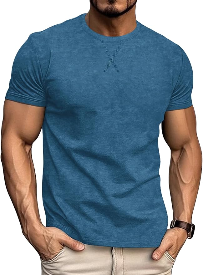 LOGEEYAR Men's Athletic Washed T-Shirts Basic Crew Neck Tees Tops Causal Distressed Cotton T Shirts for Men