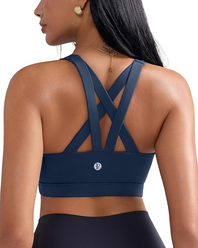 RUNNING GIRL Sports Bra for Women, Criss-Cross Back Padded Strappy Sports Bras Medium Support Yoga Bra with Removable Cups