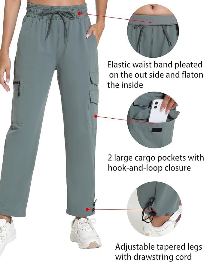 Women's Hiking Pants with Pockets - Travel Lounge Outdoor Quick Drying Lightweight Water Resistant Joggers